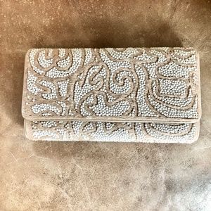Sondra Roberts Beaded Clutch Bag, Nude & White